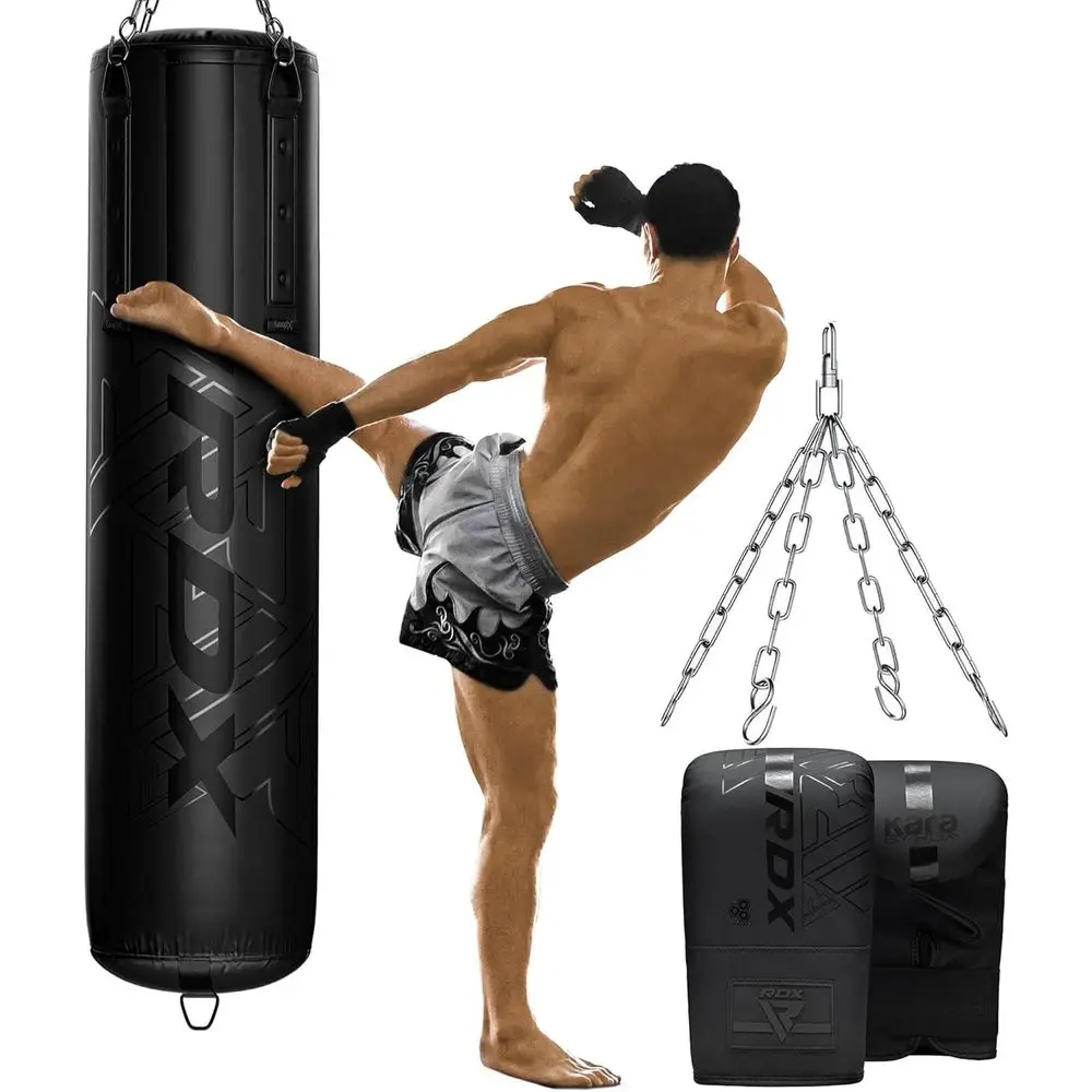 Boxing Glove Set - 55ポンド充填、最大容量110ポンドの3ピースヘビーバッグセット（グローブと吊り下げチェーン付き）ボクシング、キックボクシング、MMA、ムエタイ用