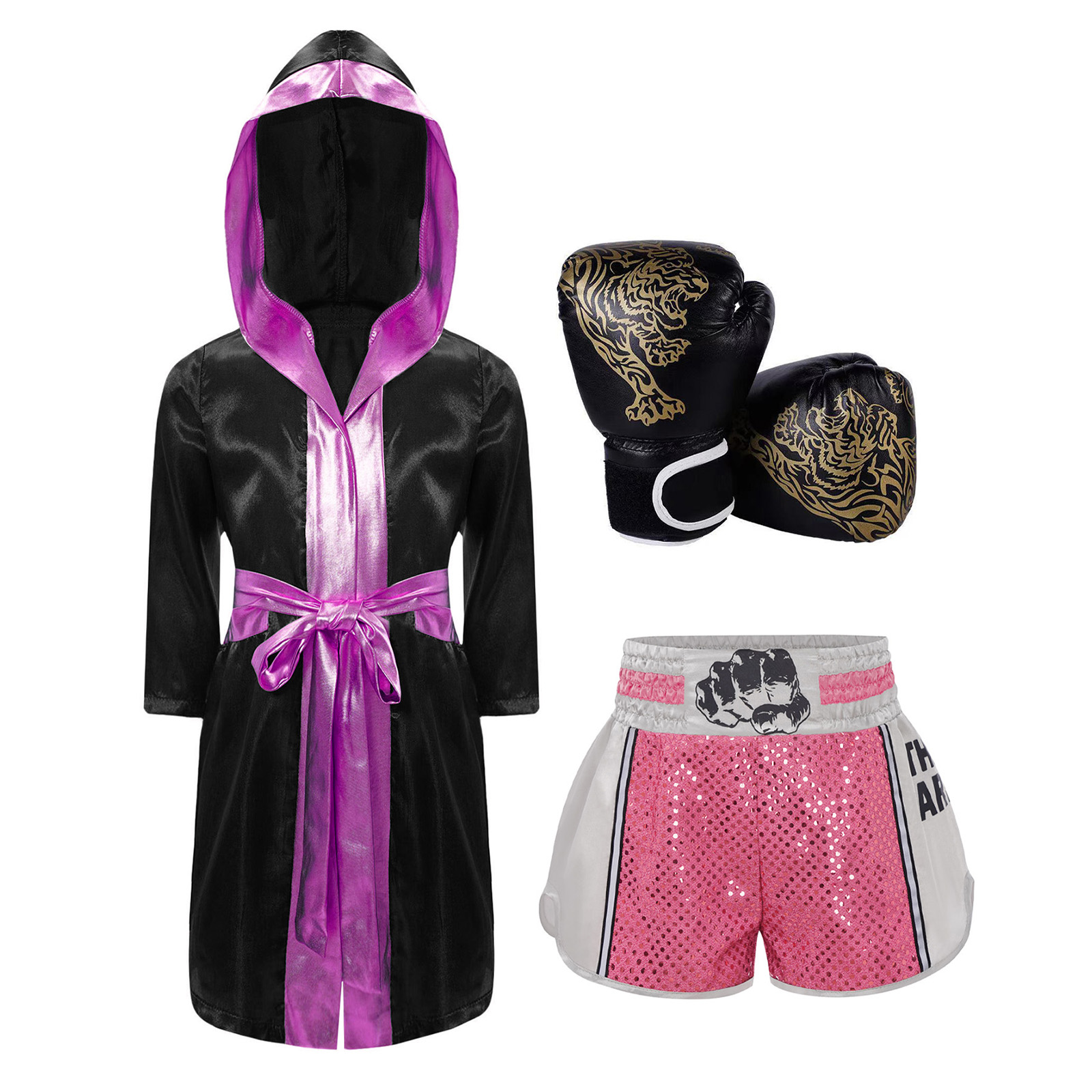 Boxing Glove Set - ボクシング衣装 ハロウィン コスプレ衣装 長袖 メタリックトリム サテン